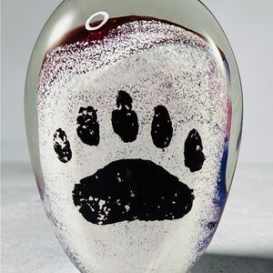 Art Glass Signed Bear Paw Large Paperweight Foot Print Cobalt Blue Red